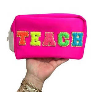 🦋Gloss & Glo Pink Teacher Travel pouch with sew on patches
